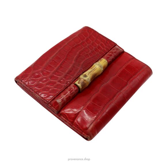 🔴 Gucci Bamboo Trifold Wallet - Red Crocodile Leather - Picture 7 of 15